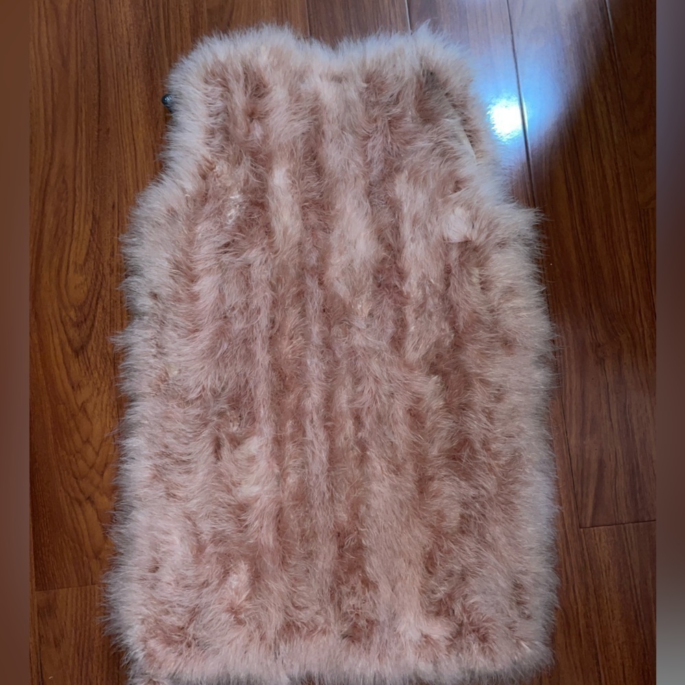 NWT TWINSET Italy genuine feather vest hip length size M in blush powder pink - Picture 11 of 12